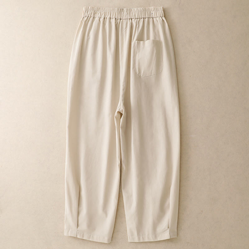 Buddha Stones Pantalones cortos informales de primavera/verano con botones decorativos, color liso, estilo harem para mujer, con bolsillo. - image 1