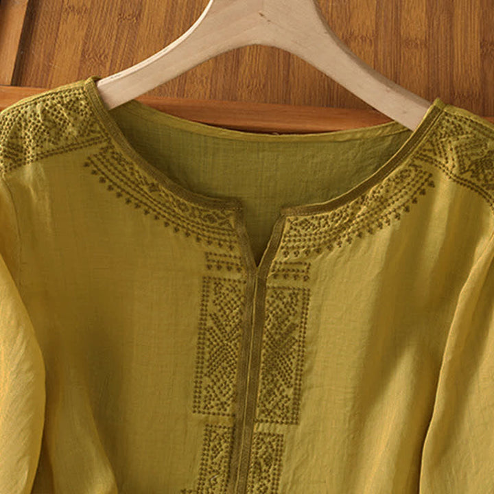Buddha Stones Camisetas de manga corta para mujer con bordado geométrico, estilo bohemio informal de verano. - image 14