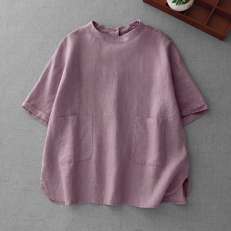 Buddha Stones Camisetas de manga corta para mujer, estilo casual de verano, minimalistas, con botones en la espalda y bolsillos delanteros. - Cardo - US14, UK/AU18, EU46 (2XL) - image 0