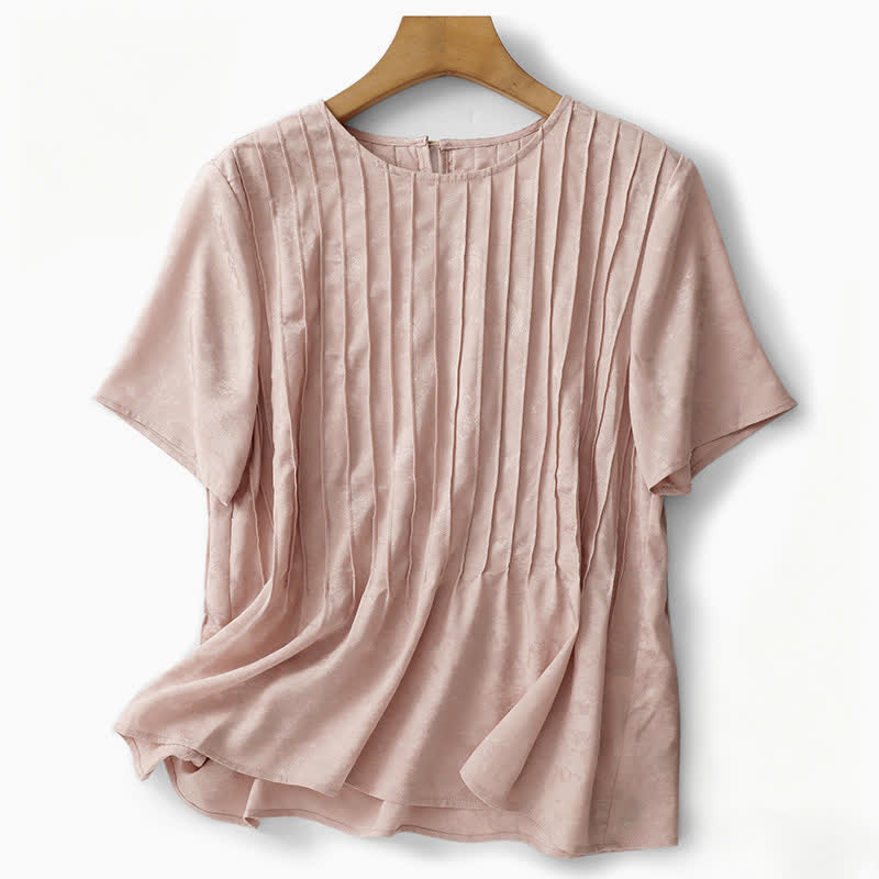 Buddha Stones Camisetas de manga corta para mujer, elegantes, plisadas y de color liso, ideales para el verano. - image 2
