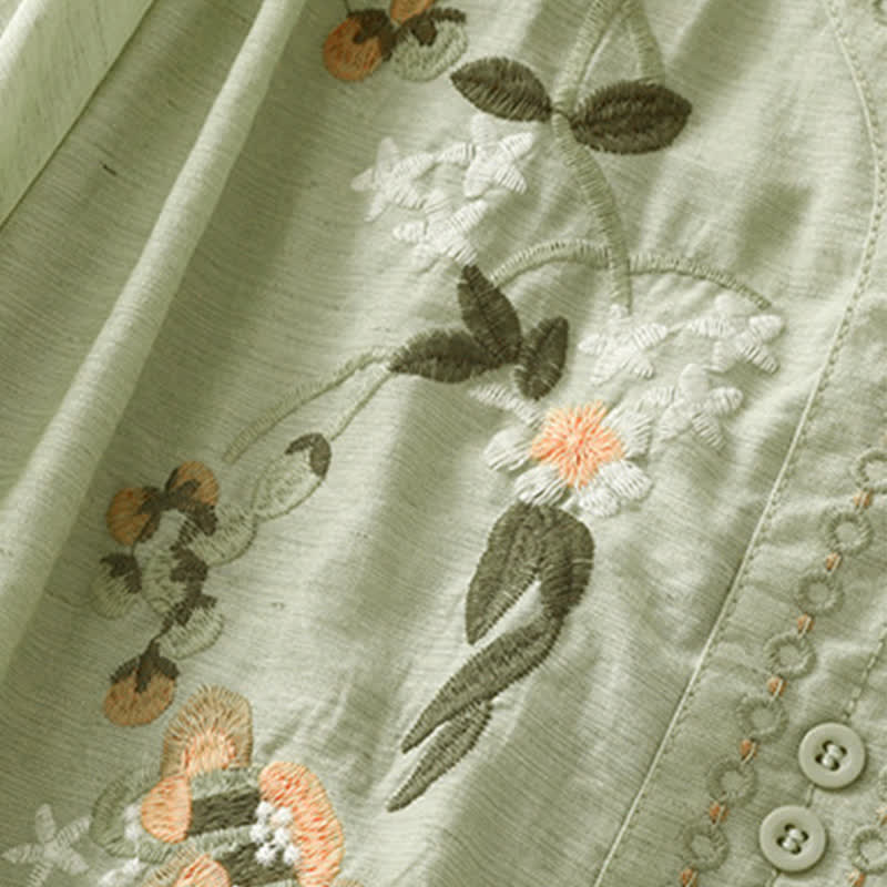 Buddha Stones Camisa de manga corta para mujer con bordado floral estilo boho veraniego - image 2