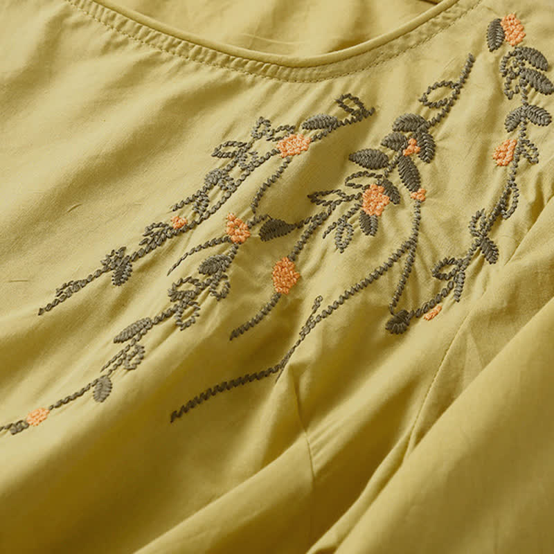 Buddha Stones Camisetas de manga corta para mujer, estilo casual de verano, con cuello redondo y bordado de flores. - image 9