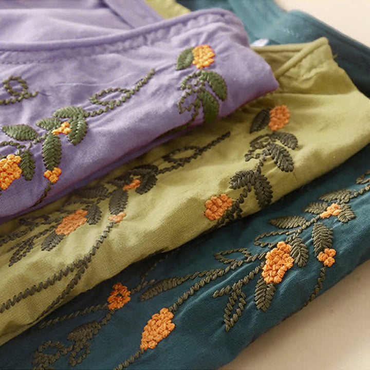Buddha Stones Camisetas de manga corta para mujer, estilo casual de verano, con cuello redondo y bordado de flores. - image 17