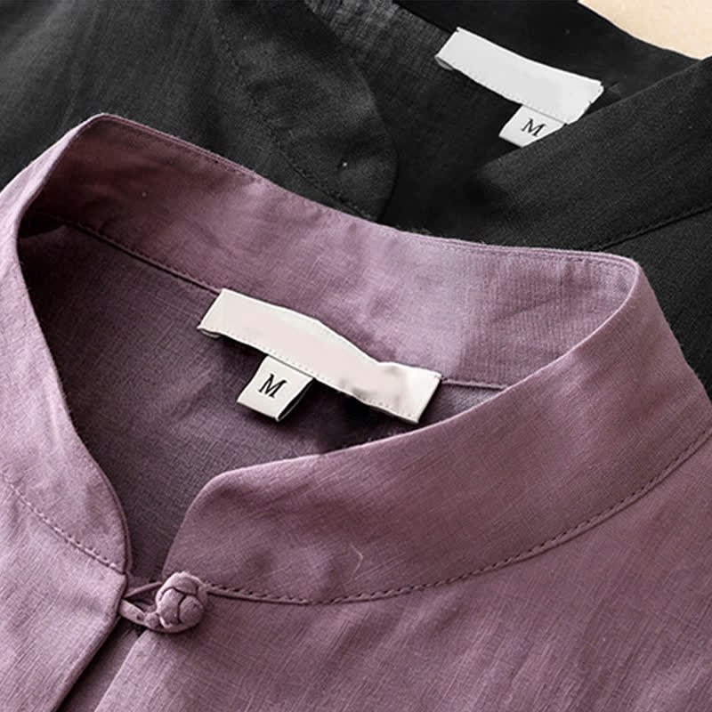 Buddha Stones Camisas de manga tres cuartos para mujer, color liso, con cuello mandarín, ideales para el verano. - image 18