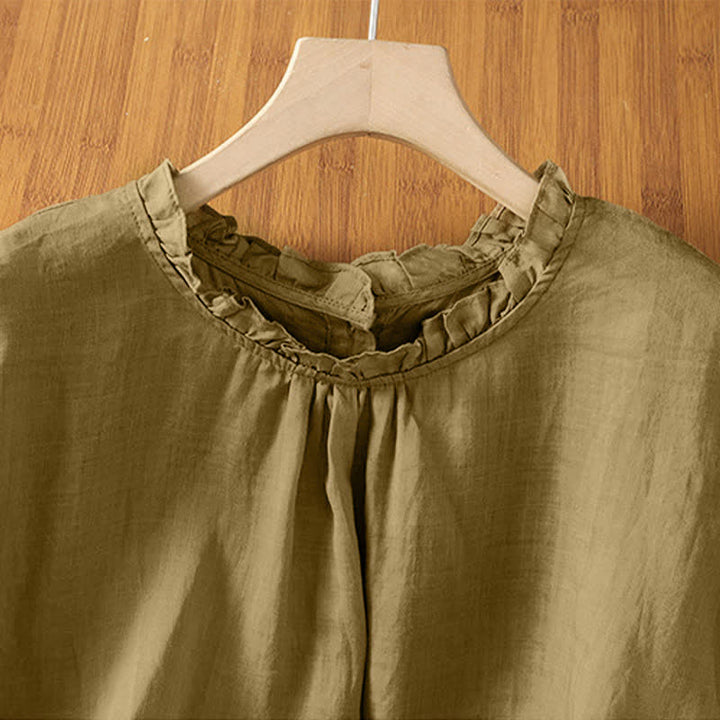 Buddha Stones Camisas sin mangas lisas para mujer, estilo casual de verano, con cuello con volantes y cierre de botones en la espalda. - image 21
