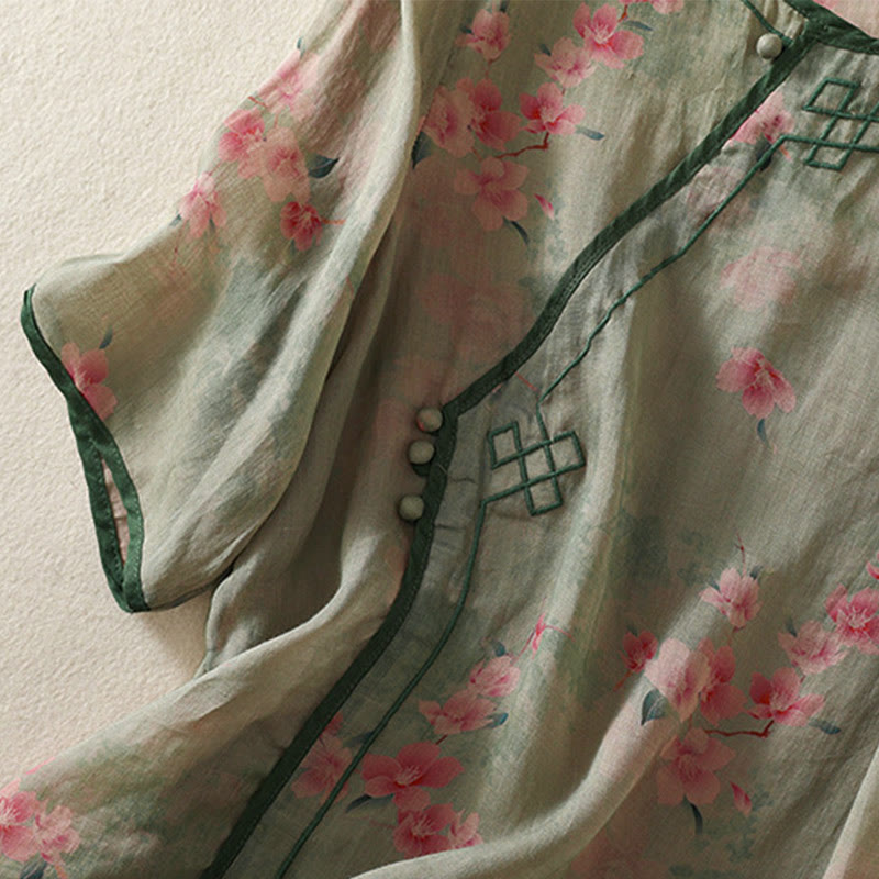 Buddha Stones Camisas de manga tres cuartos para mujer con cuello redondo, cuello redondo y estampado floral de ranas de verano. - image 18