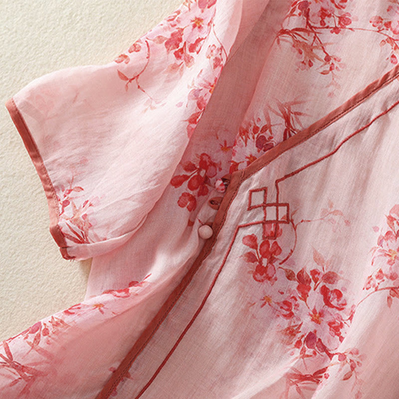 Buddha Stones Camisas de manga tres cuartos para mujer con cuello redondo, cuello redondo y estampado floral de ranas de verano. - image 11