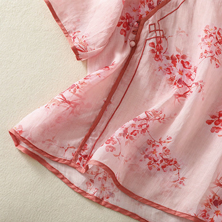 Buddha Stones Camisas de manga tres cuartos para mujer con cuello redondo, cuello redondo y estampado floral de ranas de verano. - image 12