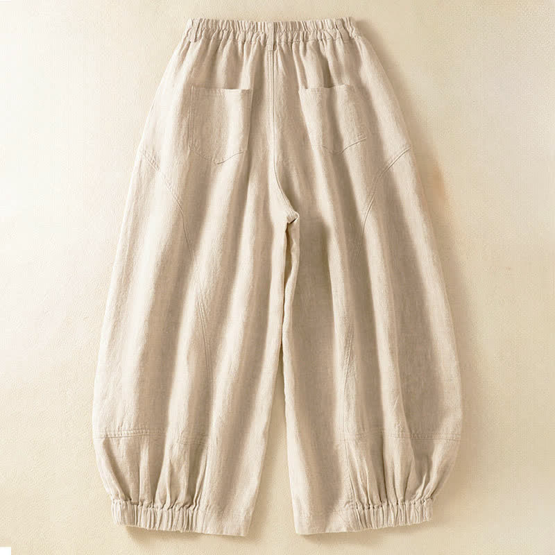 Buddha Stones Pantalones harem de verano informales para mujer, de color liso, con cintura elástica y bolsillos. - image 1