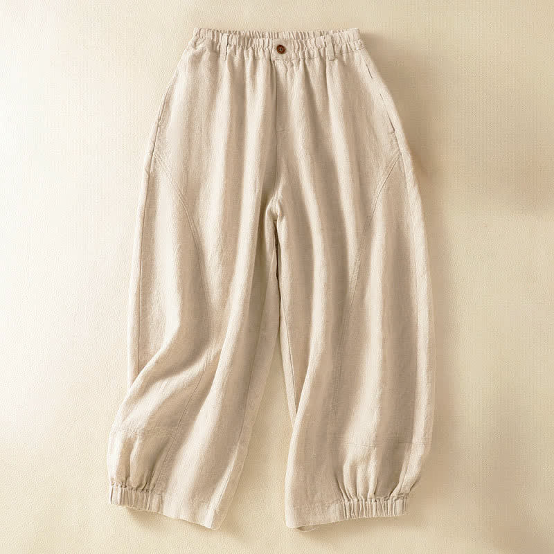 Buddha Stones Pantalones harem de verano informales para mujer, de color liso, con cintura elástica y bolsillos. - Lino - US8-10，UK/AU12-14，EU40-42 (2XL) - image 0