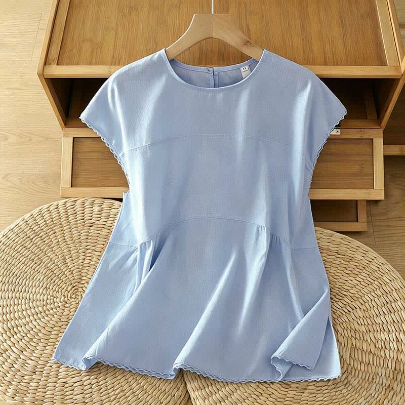 Buddha Stones Camiseta de manga corta para mujer, estilo casual de verano, con cuello redondo y color liso. - Azul claro - US14，UK/AU18，EU46 (2XL) - image 8