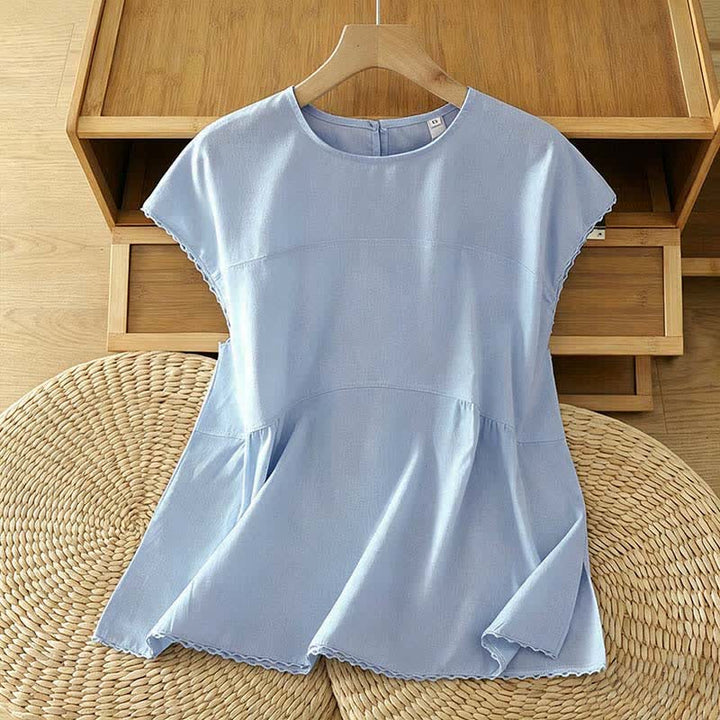 Buddha Stones Camiseta de manga corta para mujer, estilo casual de verano, con cuello redondo y color liso. - Azul claro - US14，UK/AU18，EU46 (2XL) - image 8