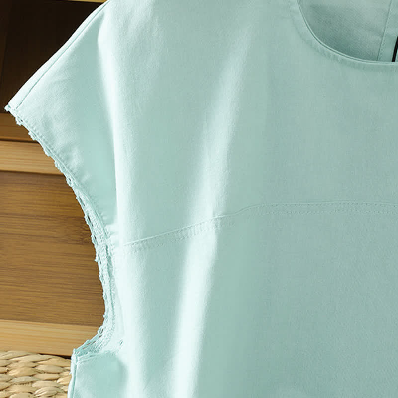 Buddha Stones Camiseta de manga corta para mujer, estilo casual de verano, con cuello redondo y color liso. - image 6