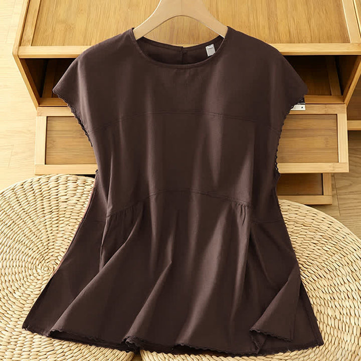 Buddha Stones Camiseta de manga corta para mujer, estilo casual de verano, con cuello redondo y color liso. - Marrón silla de montar - US14，UK/AU18，EU46 (2XL) - image 0