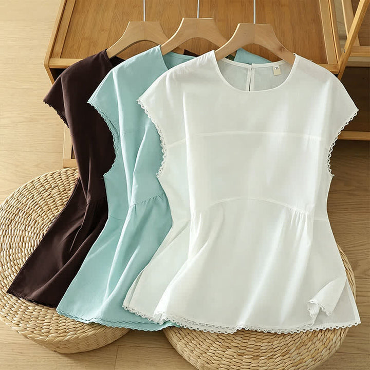Buddha Stones Camiseta de manga corta para mujer, estilo casual de verano, con cuello redondo y color liso. - image 19