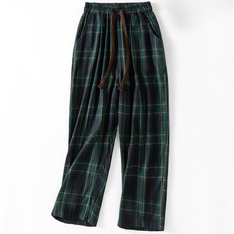 Buddha Stones Pantalones harem cortos para mujer, estilo casual de primavera, con cordón ajustable, estampado a cuadros, cintura elástica y bolsillos. - Verde azulado - US12, UK/AU16, EU44 (2XL) - image 0