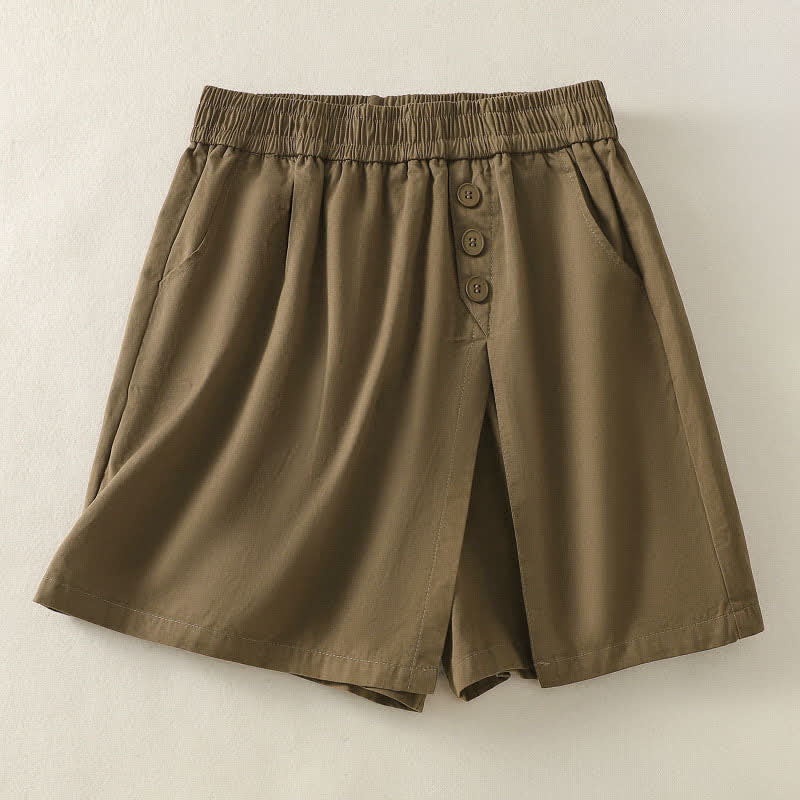 Buddha Stones Shorts de verano informales para mujer con botones decorativos, color liso y bolsillos. - Perú - US8-10，UK/AU12-14，EU40-42 (2XL) - image 0