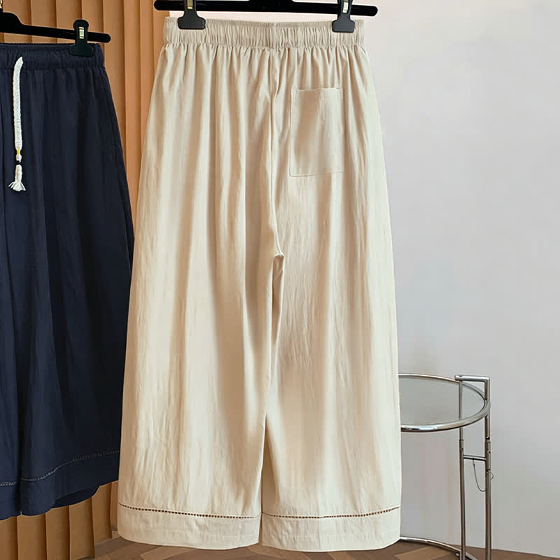 Buddha Stones Pantalones de mujer de pierna ancha, cortos, con cordón ajustable y bolsillos, estilo casual de primavera/verano. - image 1