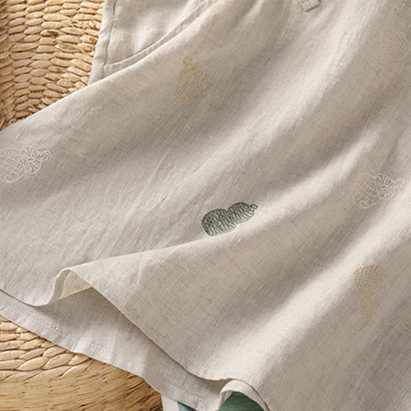 Buddha Stones Camisas de manga corta para mujer estilo Tang de verano con cuello mandarín, botones de rana y bordado de calabaza. - image 17
