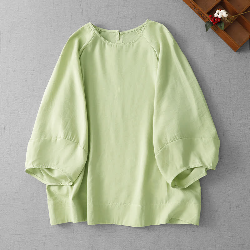 Buddha Stones Camiseta de manga larga para mujer, estilo casual minimalista, con cuello redondo y color liso, ideal para primavera y verano. - Verde pálido - US12, UK/AU16, EU44 (2XL) - image 0
