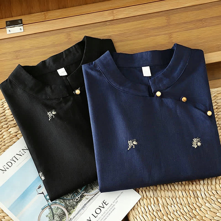 Buddha Stones Camiseta sin mangas de verano estilo Tang con cuello mandarín y bordado floral pequeño para mujer. - image 17