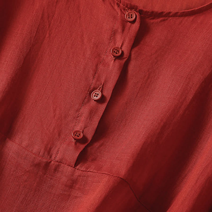 Camisa de manga corta para mujer, estilo bohemio casual de verano con estampado de Buddha Stones , bolsillo de parche, medio botón y manga acampanada. - image 12