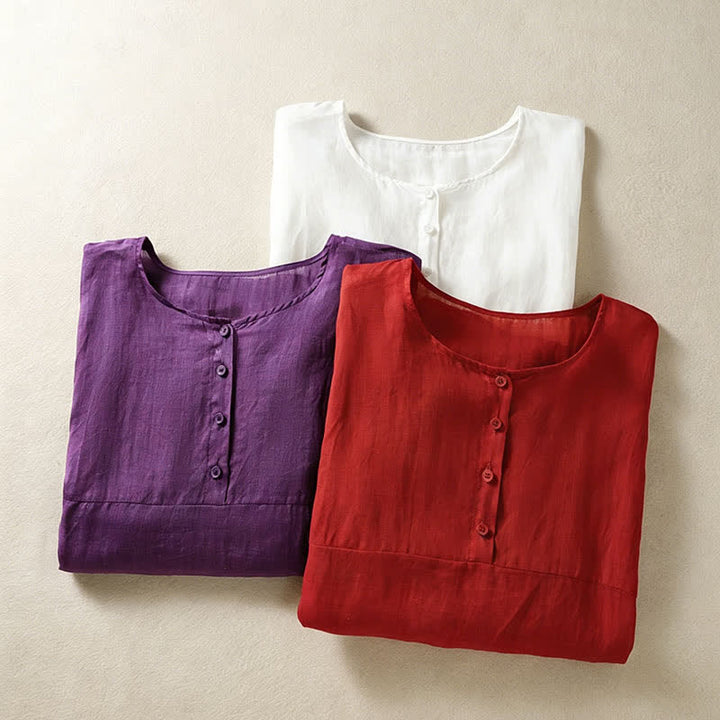 Camisa de manga corta para mujer, estilo bohemio casual de verano con estampado de Buddha Stones , bolsillo de parche, medio botón y manga acampanada. - image 25