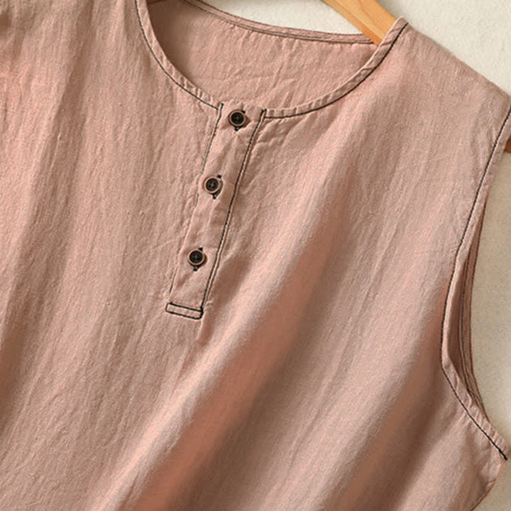 Buddha Stones Camiseta sin mangas minimalista de verano con botones y bolsillo de parche para mujer. - image 29