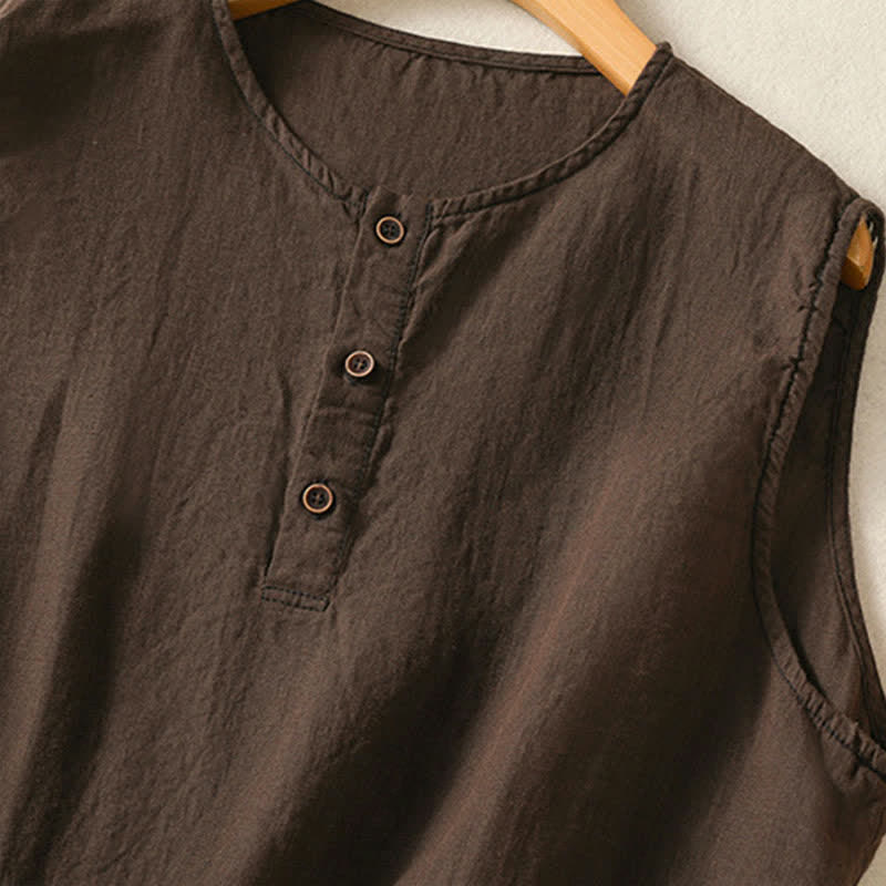 Buddha Stones Camiseta sin mangas minimalista de verano con botones y bolsillo de parche para mujer. - image 24