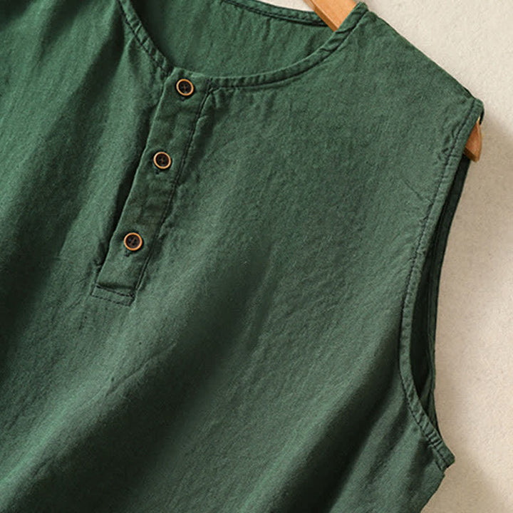 Buddha Stones Camiseta sin mangas minimalista de verano con botones y bolsillo de parche para mujer. - image 17