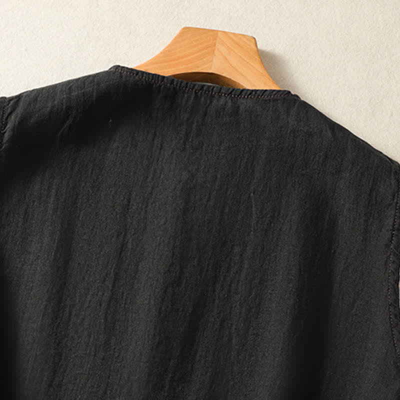 Buddha Stones Camiseta sin mangas minimalista de verano con botones y bolsillo de parche para mujer. - image 10