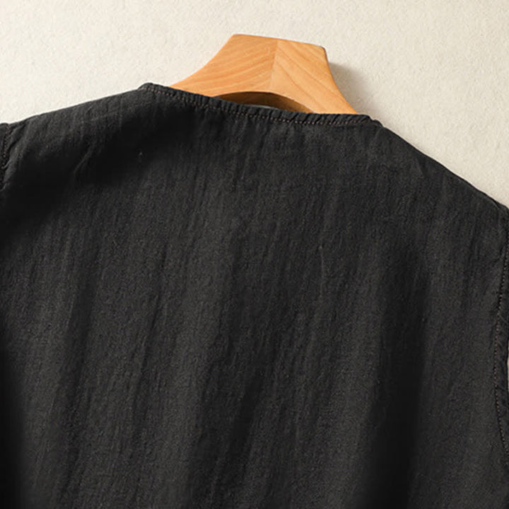 Buddha Stones Camiseta sin mangas minimalista de verano con botones y bolsillo de parche para mujer. - image 10