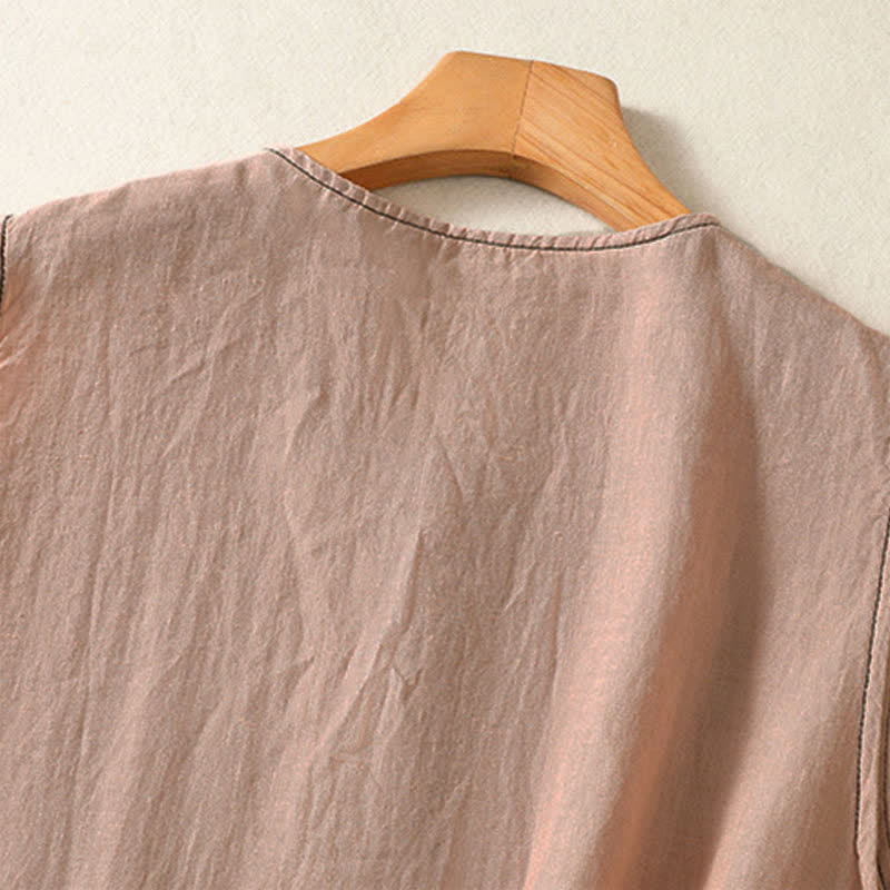 Buddha Stones Camiseta sin mangas minimalista de verano con botones y bolsillo de parche para mujer. - image 32