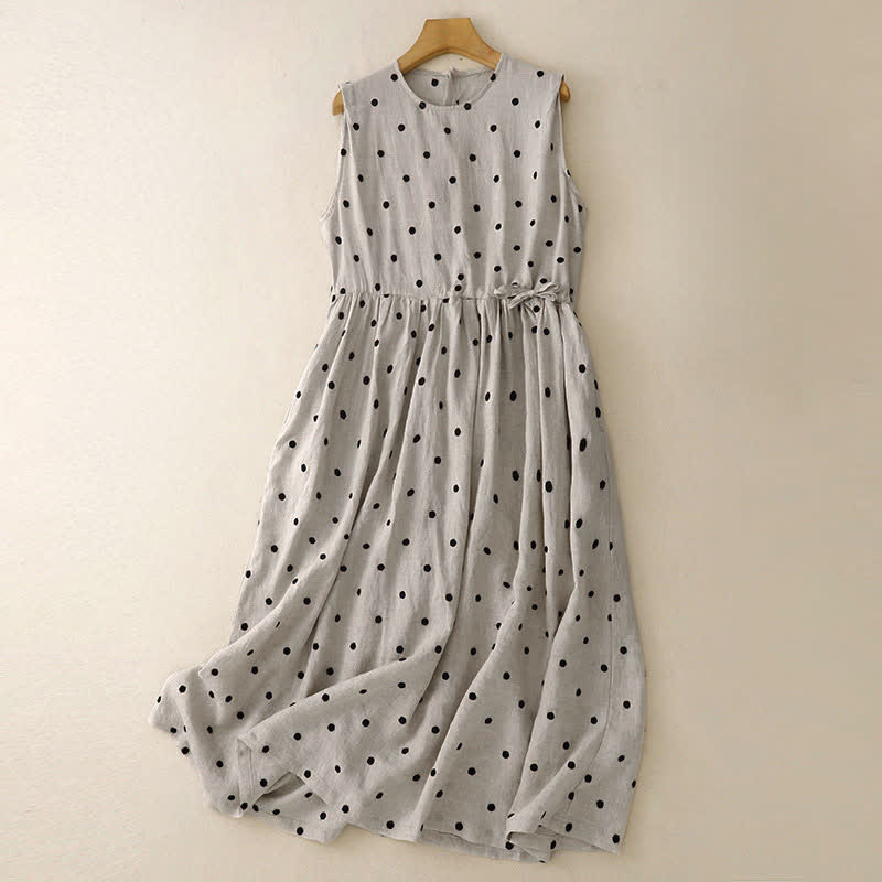 Buddha Stones Vestido de verano vintage sin mangas con cordón ajustable y estampado de lunares para mujer. - Blanco antiguo - US12, UK/AU16, EU44 (2XL) - image 0