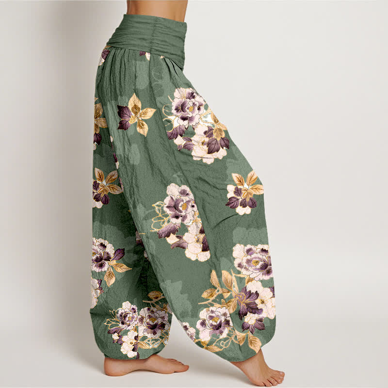 Buddha Stones Pantalones harem de algodón puro con estampado floral vintage y cintura elástica para mujer. - image 2