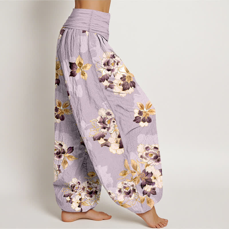 Buddha Stones Pantalones harem de algodón puro con estampado floral vintage y cintura elástica para mujer. - image 7