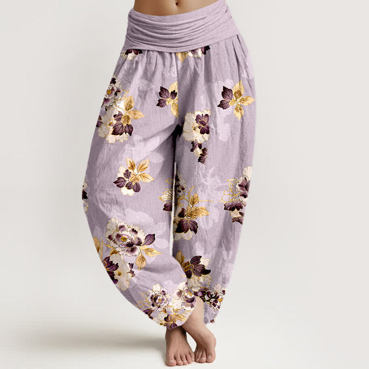 Buddha Stones Pantalones harem de algodón puro con estampado floral vintage y cintura elástica para mujer. - Lavanda - US16，UK/AU20，EU48 (3XL) - image 5
