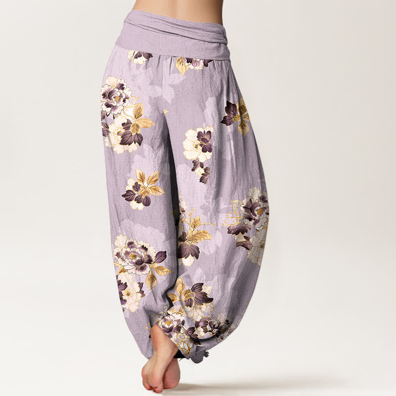 Buddha Stones Pantalones harem de algodón puro con estampado floral vintage y cintura elástica para mujer. - image 6