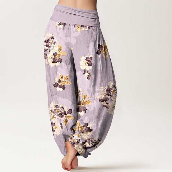 Buddha Stones Pantalones harem de algodón puro con estampado floral vintage y cintura elástica para mujer. - image 6