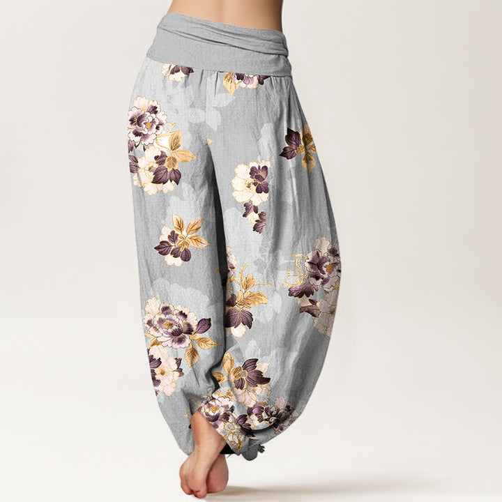 Buddha Stones Pantalones harem de algodón puro con estampado floral vintage y cintura elástica para mujer. - image 9
