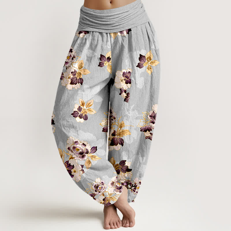 Buddha Stones Pantalones harem de algodón puro con estampado floral vintage y cintura elástica para mujer. - Gainsboro - US16，UK/AU20，EU48 (3XL) - image 8