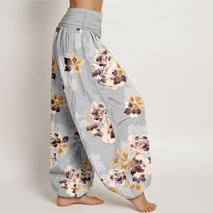 Buddha Stones Pantalones harem de algodón puro con estampado floral vintage y cintura elástica para mujer. - image 10