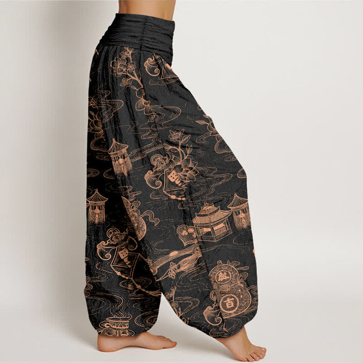 Buddha Stones Pantalones harem de mujer con cintura elástica y estampado de calabazas del Pabellón de Loto de Algodón - image 2