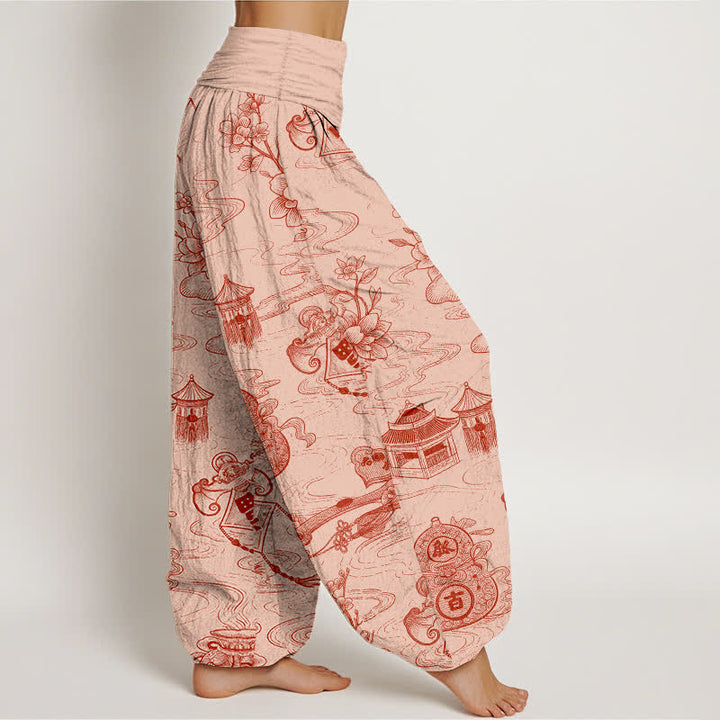 Buddha Stones Pantalones harem de mujer con cintura elástica y estampado de calabazas del Pabellón de Loto de Algodón - image 7
