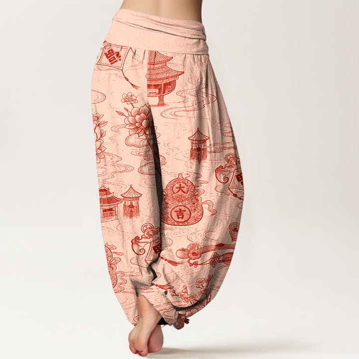 Buddha Stones Pantalones harem de mujer con cintura elástica y estampado de calabazas del Pabellón de Loto de Algodón - image 6