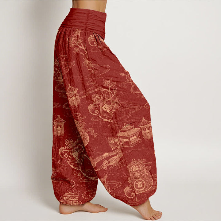Buddha Stones Pantalones harem de mujer con cintura elástica y estampado de calabazas del Pabellón de Loto de Algodón - image 10