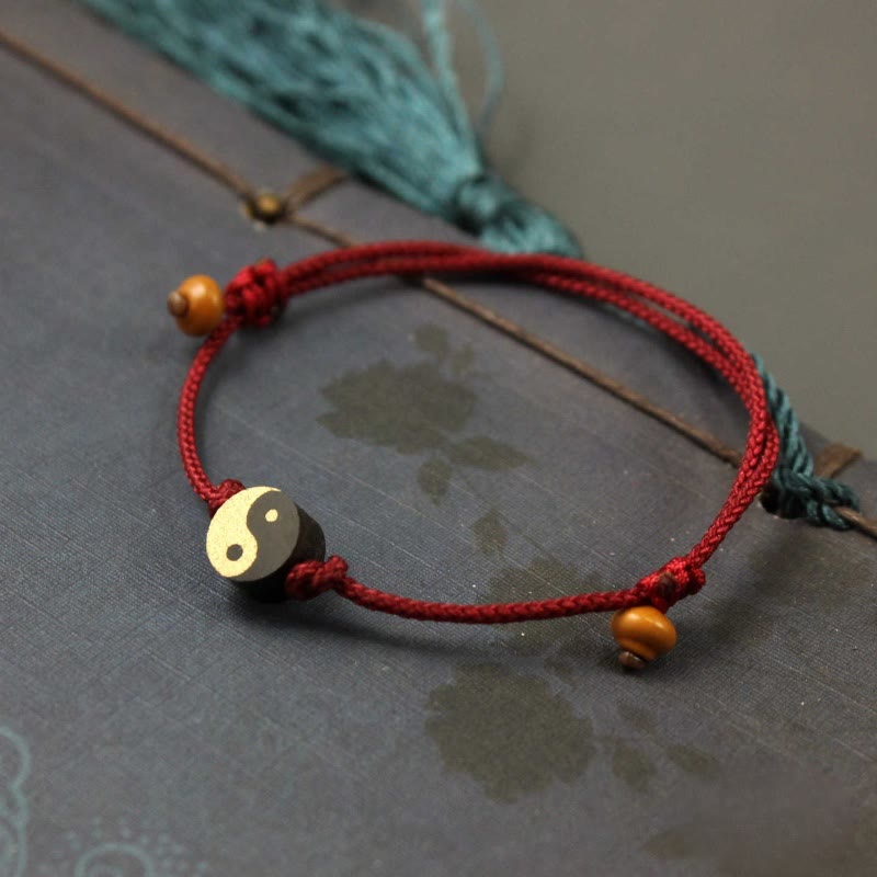 Buddha Stones Pulsera de hilo colorida con símbolo Yin Yang de ébano y paz - image 3