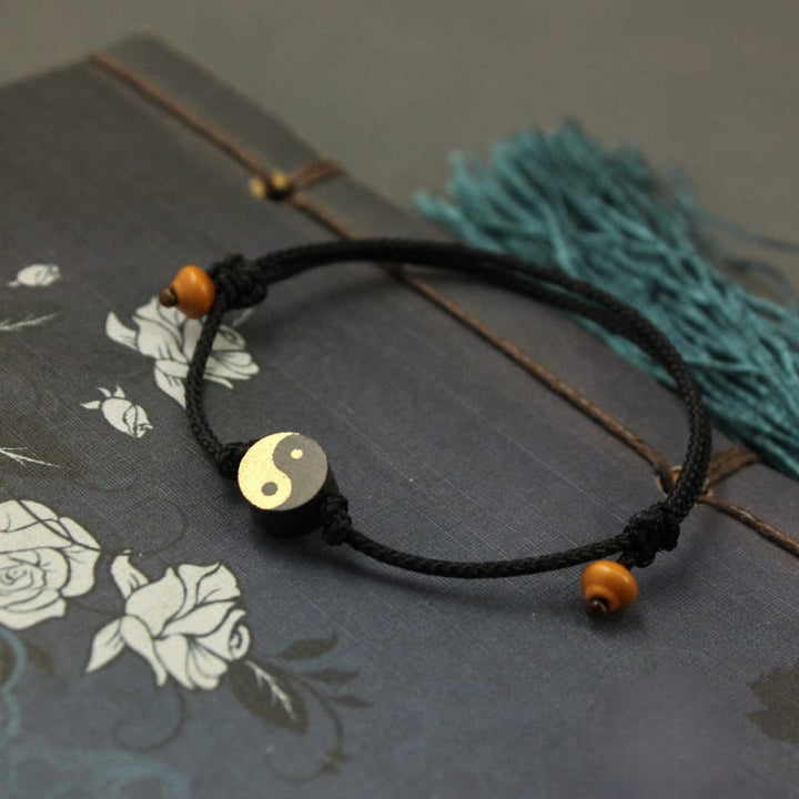 Buddha Stones Pulsera de hilo colorida con símbolo Yin Yang de ébano y paz - Negro (circunferencia de la muñeca: 13-20 cm) - image 8