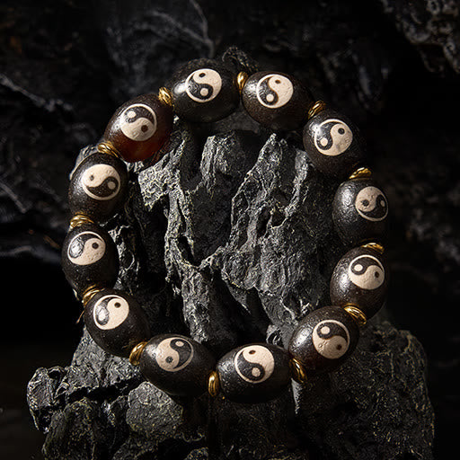 Buddha Stones Pulsera de protección con símbolo de Yin Yang de ágata tibetana Dzi - image 1
