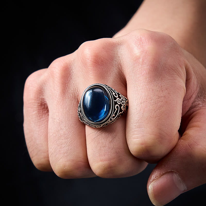 Buddha Stones Anillo ajustable de calcedonia azul y cobre con el símbolo del optimismo. - image 4